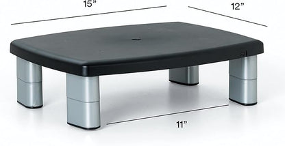 3M Adjustable Monitor Stand, Three Leg Segments, Simply Adjust Height from 1" to 5 7/8", Holds Up to 80 lbs, 11" Space Between Columns, Silver/Black (MS80B)
