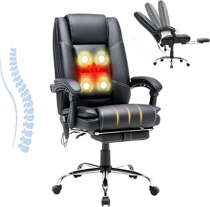 HOMREST Executive Office Chair, Black | Heat and Massage, High-Back PU Leather, Ergonomic with Retractable Footrest, Link Armrests, Reclining Computer Chair