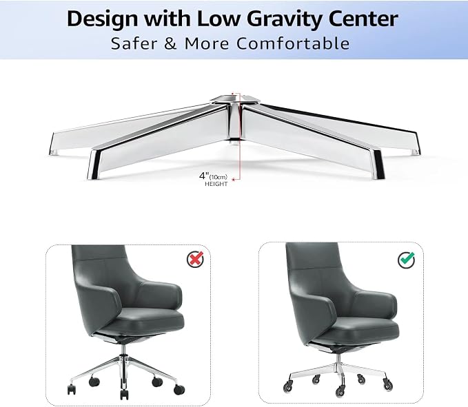 MASTERY MART 28 Inch Office Chair Base, Heavy Duty 2400 Lbs, Reinforced Metal Desk Chair Replacement, Universal Gas Cylinder Hole Caster Socket, Silver