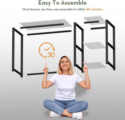 SINPAID 40 Inch Small Computer Desk with Shelves for Small Spaces, Easy Assembly Study Desk, Sturdy Writing Desk for Bedroom & Home Office, Cream White