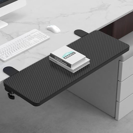 Sisyphy Ergonomics Desk Extender Tray, 31.5x9.5" Punch-Free Clamp on, Foldable Keyboard Drawer Tray, Table Mount Arm Wrist Rest Shelf, Computer Elbow Arm Support