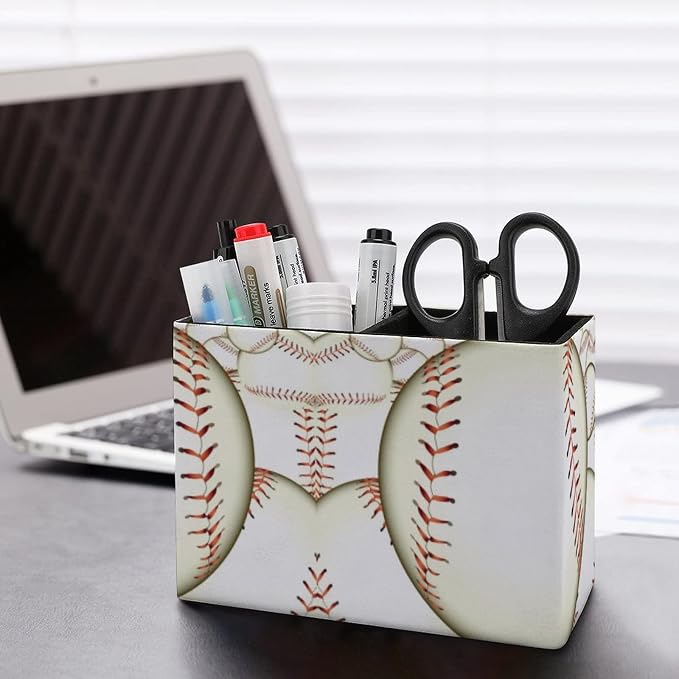 Niapessel Pencil Holder for Desk, Ball Baseball Pen Holder Storage Desktop Pen Organizer Desk Pencil Organizer Makeup Brush Holder for Office School College Leather