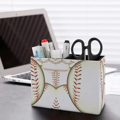 Niapessel Pencil Holder for Desk, Ball Baseball Pen Holder Storage Desktop Pen Organizer Desk Pencil Organizer Makeup Brush Holder for Office School College Leather