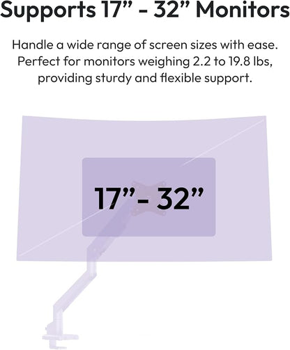 Pixio PS1S Wave Purple Single Monitor Arm Stand Desk Mount - Fits up to 32 inches Monitors and up to 19.8lbs. VESA Compatibility and Integrated Cable Management