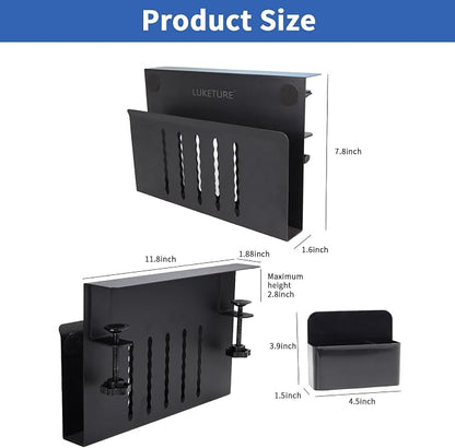 LUKETURE Desk Side Storage, Steel Side Desk Organizer, No Drill Laptop Holder, Clamp on Laptop Mount with Pen Holder, Table Hanging Storage for Home Office, Fits Flat Edge Tables 0.3" to 2.8" | Steel Side Desk Organizer, Clamp on Laptop Mount with Pen ...