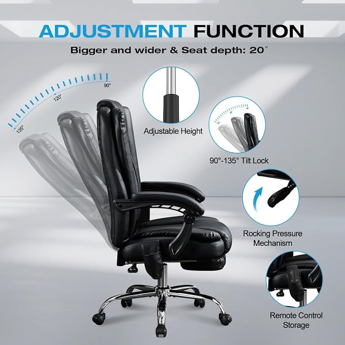 BOSMILLER 500lbs Big and Tall Office Chair, 6-Points Massage Office Chair, Executive Heated Desk Chair with Adjustable Footrest, Reclining High Back for Home Office