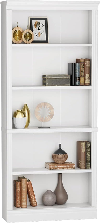 Furniwell Bookcase Bookshelves, 5-Shelf Tall Bookcase 71" Wood Open Display Floor Bookshelf, Large Storage Organizer for Library, Bedroom, Living Room (White)