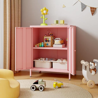 2 Door Metal Accent Storage Cabinet-Locker Cabinet for Office Room,Garage-Metal Storage Cabinet with 1 Adjustable Shelves (Pink)