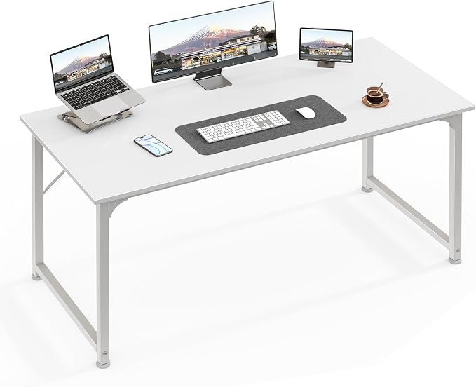 Huuger Computer Desk, 48 Inch Office Desk, Gaming Desk with Storage, Writing Desk Work Desk for Home Office, Study, Modern Simple Desk, Large Legroom, Metal Frame, White