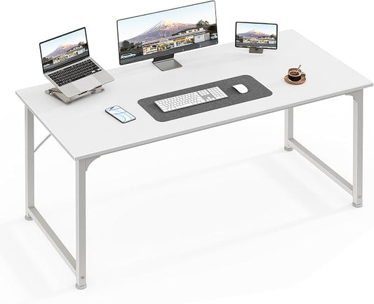 Huuger Computer Desk, 48 Inch Office Desk, Gaming Desk with Storage, Writing Desk Work Desk for Home Office, Study, Modern Simple Desk, Large Legroom, Metal Frame, White