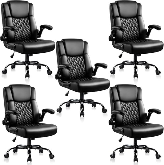 OFIKA Leather Office Desk Chair,Ergonomic Office Chair with Lumbar Support,Computer Chair,Executive Leather Chair with Padded Flip-up Arm,Adjustable Armrests, Black,275LBS,5 Pack