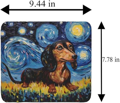 Starry Night Dog Mouse Pad for Computer Laptop Home Office Gaming Working Desk Desktop Accessories Non-Slip Rubber Mouse Pad for Dog Lovers (Dachshund)