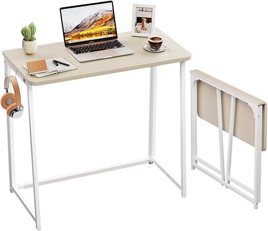 WOHOMO Folding Desk, Small Foldable Desk 31.5" for Small Spaces, Space Saving Computer Table Writing Workstation for Home Office, Easy Assembly, Oak