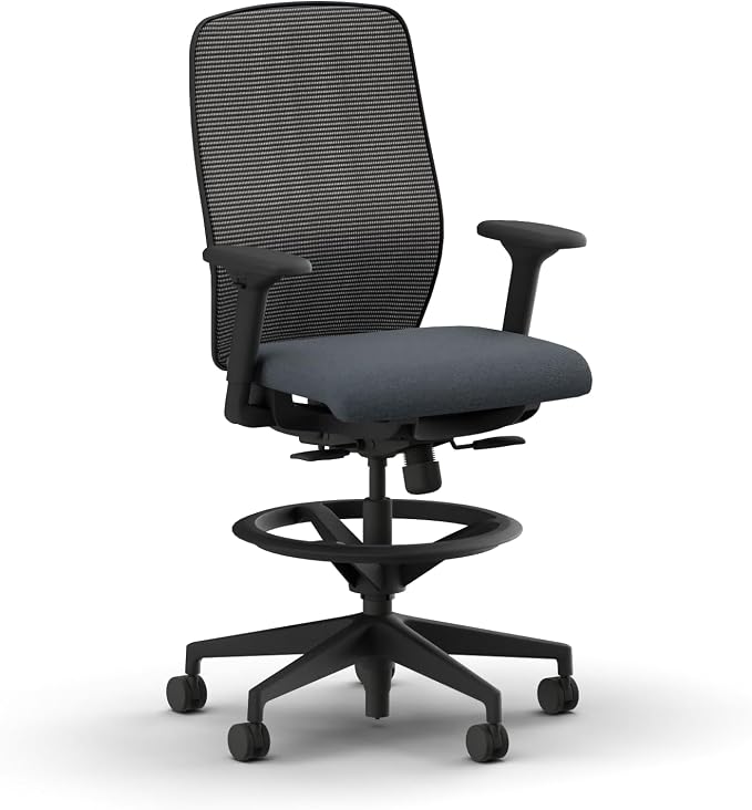 HON Nucleus Task Stool, Ergonomic Office Chair, Home Office Desk Chairs, Synchro-Tilt with Seat Slider, Adjustable Footring, Height-Width Adjustable Arms, Black Mesh, Darkness Fabric, Black Frame