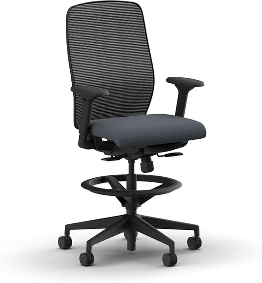HON Nucleus Task Stool, Ergonomic Office Chair, Home Office Desk Chairs, Synchro-Tilt with Seat Slider, Adjustable Footring, Height-Width Adjustable Arms, Black Mesh, Darkness Fabric, Black Frame