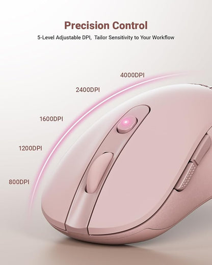 wegear USB Wireless Mouse for Laptop PC Mac, 2.4GHz Cordless Mouse with 6 Buttons, 5-Level Adjustable 4000 DPI, Ergonomic Portable Optical Computer Mice, 24-Month Battery Life-Pink