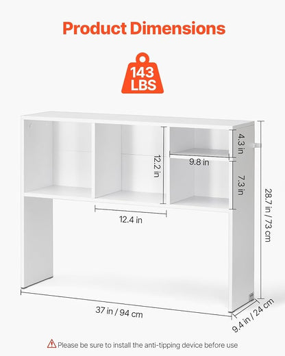 VEVOR Desktop Bookshelf, Storage Organizer with 5 Shelves for Computer Desk, Wooden Shelf Desk Hutch with Anti-Slip Feet Pads, Desk Top Display Rack for Office, Home & Dorm, White