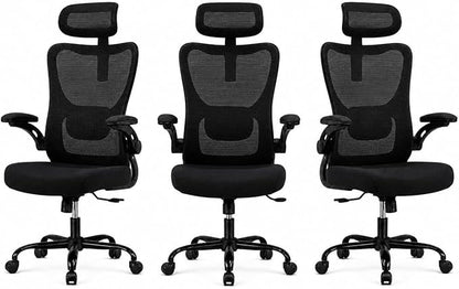 HUANUO Ergonomic Office Chair, High Back Computer Desk Chair with Adjustable Lumbar Support and Headrest, Comfy Gaming Chair with 3D Armrests, Home Office Rolling Chair, Max Load 300 lbs, Pack of 3