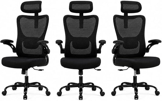 HUANUO Ergonomic Office Chair, High Back Computer Desk Chair with Adjustable Lumbar Support and Headrest, Comfy Gaming Chair with 3D Armrests, Home Office Rolling Chair, Max Load 300 lbs, Pack of 3