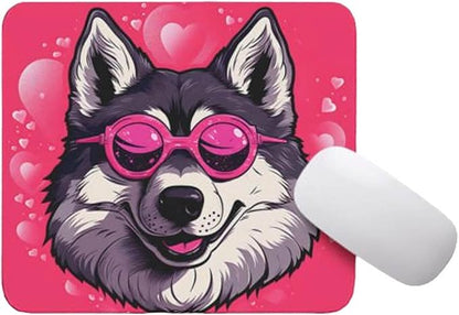 Pink Mousepad Glamour Dog Siberian Husky Mouse Pad for Home Office Gaming Working Desk Computer Desktop Accessories Non-Slip Rubber Mousepad for Dog Lovers