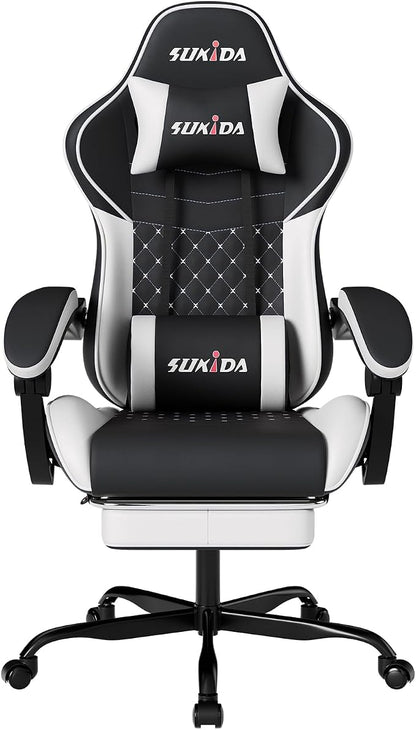 Ergonomic Video Gamer Chairs Gaming Computer Chair Gamer Chairs for Adults Massage Lumbar Support Swivel Height Adjustable Headrest Backrest