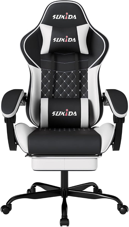 Ergonomic Video Gamer Chairs Gaming Computer Chair Gamer Chairs for Adults Massage Lumbar Support Swivel Height Adjustable Headrest Backrest