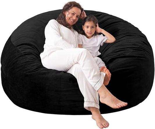 WhatsBedding 3 ft Bean Bag Chair,Large Bean Bag Chairs for Adults with Memory Foam Filling,Lazy Bean Bag Sofa for Living Room,Ultra Soft Velvet Fabric,Pull-Handle,Side-Pocket - 3 Foot,Black