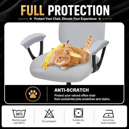 Separate Split Office Chair Seat Covers with Armrest Covers - Universal Stretch Computer Chair Slipcover - Washable Rotating Backrest Coverings & Cushion Protectors for Dogs, Cats, Pets