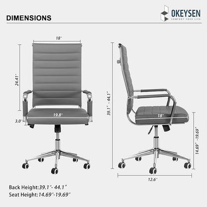 Okeysen Ergonomic Office Desk Chair, Modern PU Leather Conference Room Table Chairs Ribbed, High Back Executive Swivel Rolling Chair for Home, Office (Grey-Ribbed)