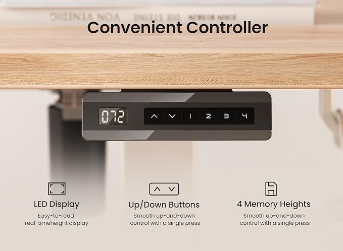 BANTI 55 × 24 Inches Standing Desk, Ergonomic, Electric Height Adjustable, Sit and Stand Up, Computer Office Desk with Splice Board, White Frame/Maple Top
