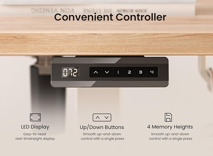BANTI 40 × 24 Inches Standing Desk, Ergonomic, Electric Height Adjustable, Sit and Stand Up, Computer Office Desk with Splice Board, White Frame/Maple Top