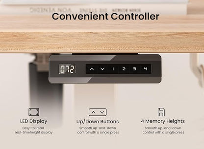 BANTI 40 × 24 Inches Standing Desk, Ergonomic, Electric Height Adjustable, Sit and Stand Up, Computer Office Desk with Splice Board, White Frame/Maple Top