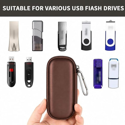 USB Flash Drive Case, SD Card Holder Compatible with Thumb Drive, Memory Cards, SDXC SDHC Storage Bag, Electronic Accessories Organizer for SanDisk for Samsung for Inland (Dark Brown)