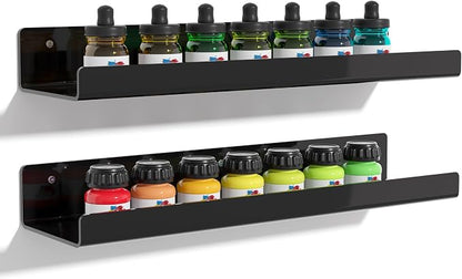 upsimples Acrylic Shelves for Wall Decor, 15" Display Shelf Perfume Organizer for Bathroom, Bedroom, Living Room, Floating Bookshelves for Kids, Black, 2 Pack