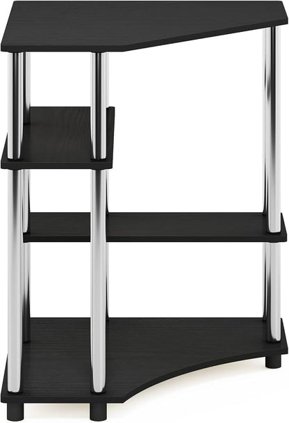 Furinno TURN-N-TUBE Desk, Corner Gaming Desk with Storage Shelves, Corner Computer Desk, Office Desk for Home Office, Bedroom, Americano/Stainless Steel Tubes