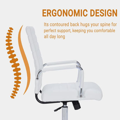 Sidanli Ergonomic Desk Chairs, Executive Swivel Leather Mid Back Chair with Smooth Rolling Wheels for Office, Conference Room White