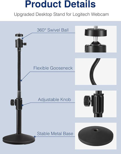 Puroma Webcam Stand Goose-Neck Mount Stand Upgraded Desktop Stand for Logitech Webcam C922 C930e C920S C920 C615 and Other Webcam with 1/4" Thread