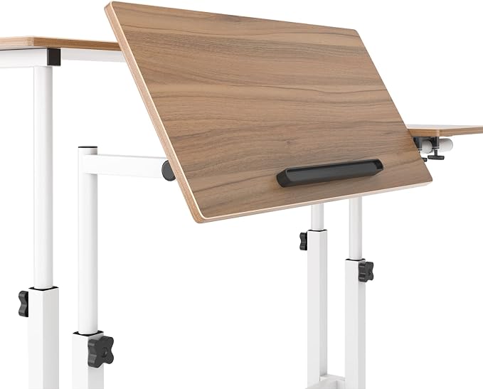 soges 31.5inches Height Adjustable Desk Laptop Desk on The Wheels, Rolling Stand Up Desk Computer Desk Adjustable Standing Desk Sit and Stand Desk Portable Laptop Table, Oak