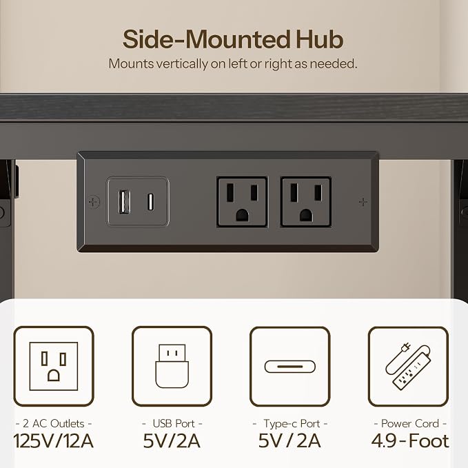 HOOBRO Small Computer Desk, 28.3" Desk for Small Spaces, Home Office Desk with Power Outlet & Adjustable Monitor Stand, Compact Desk with Storage, Writing Table for Bedroom, Office, Black BB38UDN01