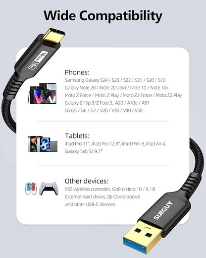 SUNGUY 10Gbps Android Auto USB C Cable, 1.5FT 3A USB 3.1 Gen 2 Fast Charging & Data Transfer USB C CarPlay Cable, Compatible with iPhone 17/16/15 Pro Max, Galaxy S22 S21 Note 20, Pixel 6 5 (Black)