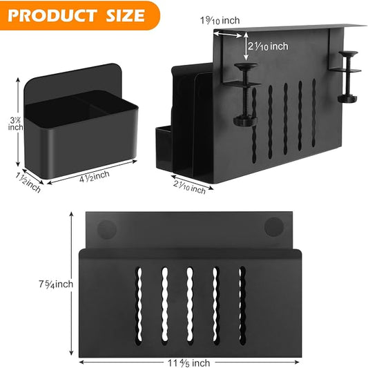 Desk Side Storage, 2 Tier Steel Hanging Organizer, No Drill Side Desk Organizer, Laptop Holder, with Pen Holder, For Office Supplies & Studio Essentials Black