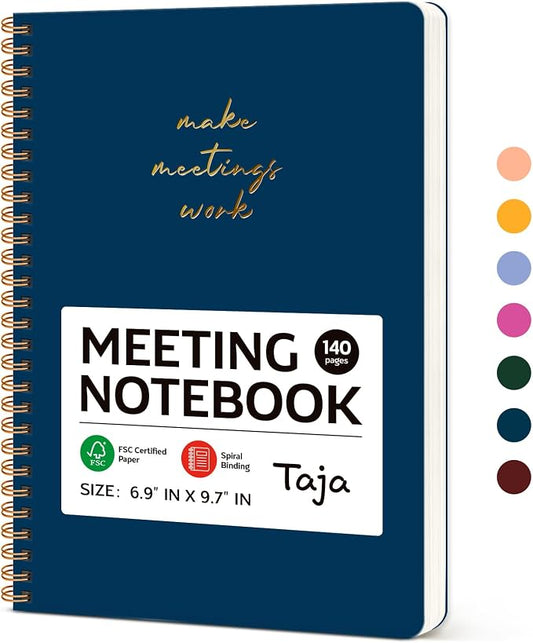 Meeting Notebook for Work Organization - Work notebook with action items, Meeting Minutes Planner Notebook, Perfect Office Supplies for Men & Women - Navy Blue