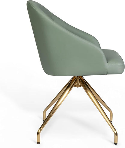 Martha Stewart Sora Stationary Swivel Task Chair with Sloped Arms for Home Office in Sage Faux Leather with Polished Brass Frame