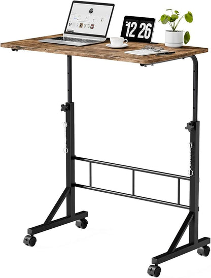 DUMOS 31.5" Walking Pad Desk, Portable Adjustable Height Rolling Laptop Desk with Lockable Wheels, Mobile Stand Up Computer Workstation for Treadmill Home Office Rustic Brown