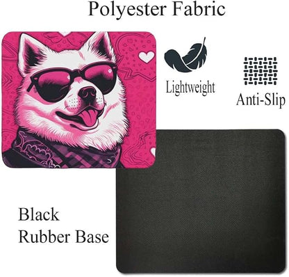 Pink Mousepad Glamour Dog Akita Mouse Pad for Home Office Gaming Working Desk Computer Desktop Accessories Non-Slip Rubber Mousepad for Dog Lovers