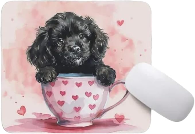 TUBBIE Basic Mousepad Puppy in Tea Cup Mouse Pad Desktop Laptop Computer Accessories Home Office Gaming Work Desk Computer Non-Slip Rubber Gift for Dogs Lover Mousepad Coffee or Tea (Newfoundland)