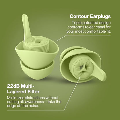 EARPEACE Everyday Noise Control & Noise Reduction Ear Plugs - High-Fidelity Earplugs, Comfortable & Reusable Earplugs for Travel, Sleep, Work, Snoring Blocking, Includes Carrying Case - Gumdrop Green