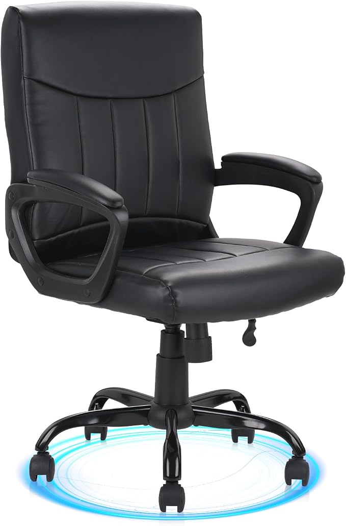 CLATINA Leather Office Executive Chair with Lumbar Support and Padded Armrestes, Swivel Rolling Ergonomic Mid Back Computer Task Desk Chair for Home, Conference, Waiting Room, Black