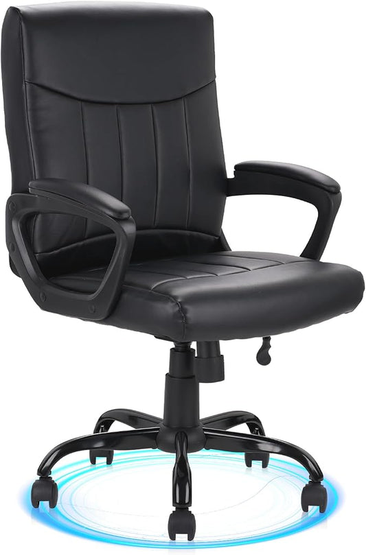 CLATINA Leather Office Executive Chair with Lumbar Support and Padded Armrestes, Swivel Rolling Ergonomic Mid Back Computer Task Desk Chair for Home, Conference, Waiting Room, Black