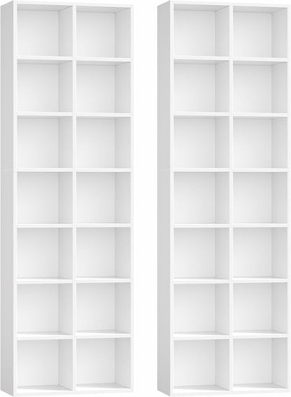 FOTOSOK 71'' Tall Bookshelf Set of 2, 7 Tier Large White Bookshelf with Adjustable Shelves, Wide Bookcases and Bookshelf, DVD/CD Media Tower Storage, Cube Book Shelf Display Shelf Cabinet, White